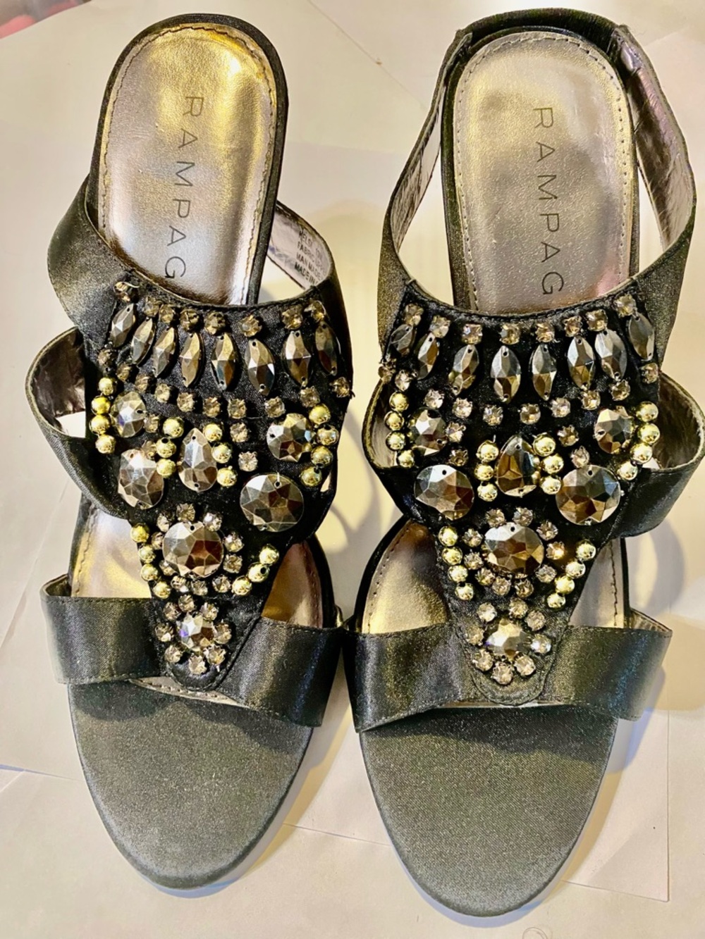 Rampage Black Jeweled Slingback Sandals